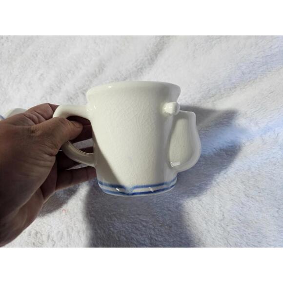 (Set of 2) Vintage Ceramic Tea Mug With Pouch Crack Style Defects 4" Ivory Blue - Picture 14 of 15